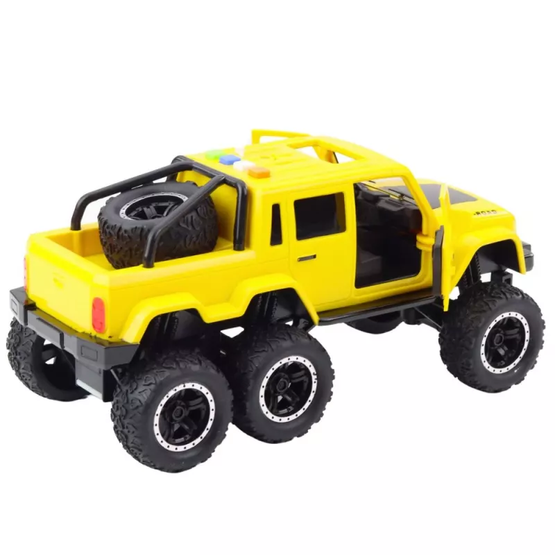 LEAN TOYS Offroad-Auto mit Reibungsantrieb, Lichtern und Sounds, Gelb, 6x6, 1:16