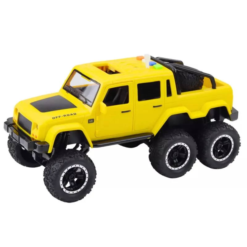 LEAN TOYS Offroad-Auto mit Reibungsantrieb, Lichtern und Sounds, Gelb, 6x6, 1:16