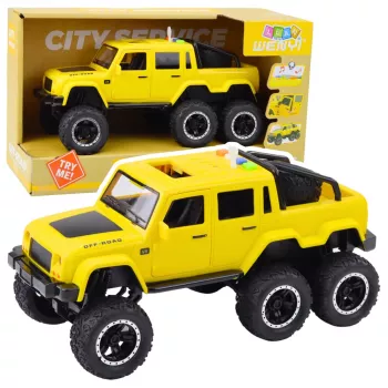 LEAN TOYS Offroad-Auto mit Reibungsantrieb, Lichtern und Sounds, Gelb, 6x6, 1:16
