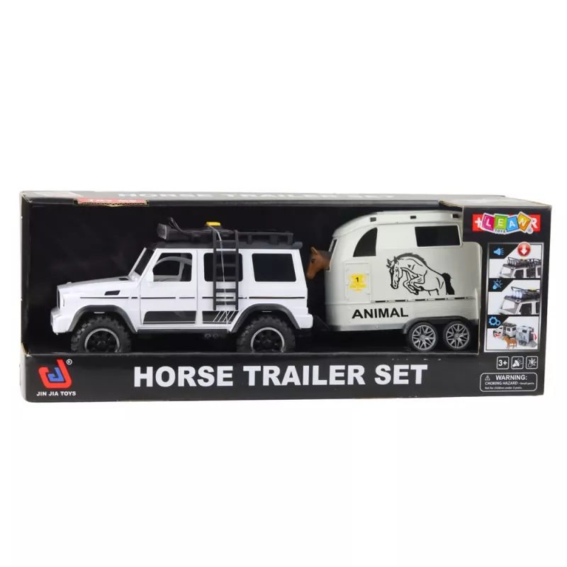 LEAN TOYS Offroad-Fahrzeug mit Pferdeanhänger, Figur, Lichtern und Geräuschen
