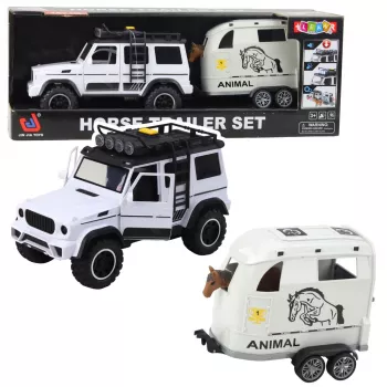 LEAN TOYS Offroad-Fahrzeug mit Pferdeanhänger, Figur, Lichtern und Geräuschen
