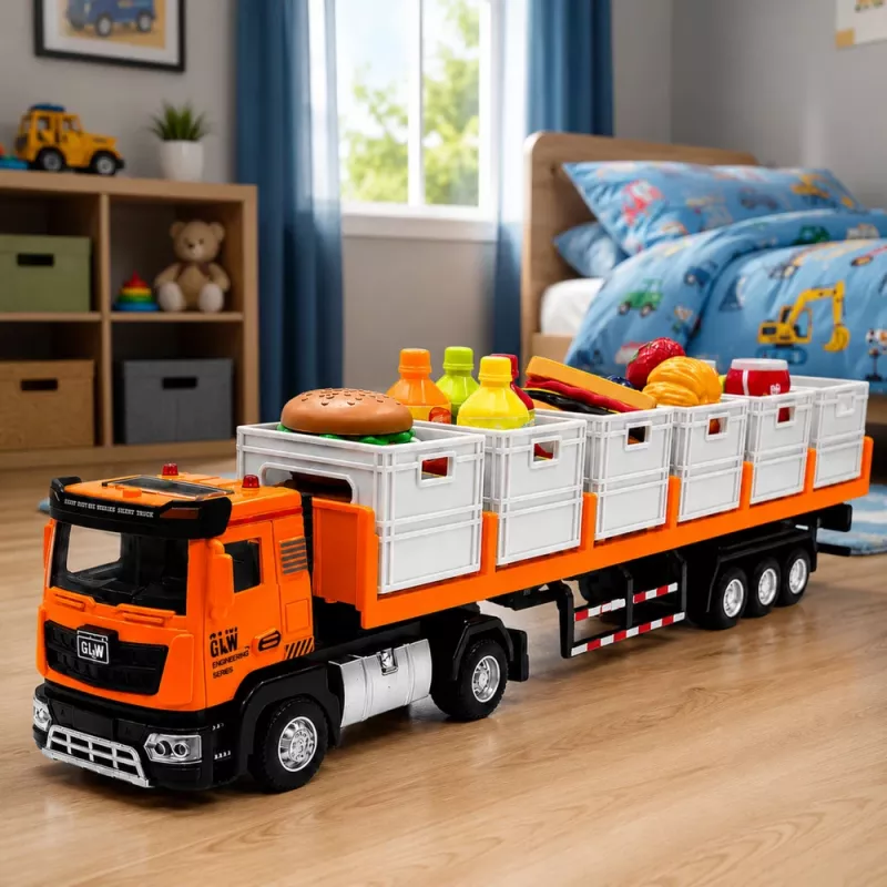 LEAN TOYS Oranger Lebensmitteltransport-LKW 1:40 Druckgussmodell