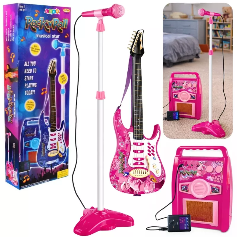 LEAN TOYS Pink Electric Guitar with Microphone and Amplifier