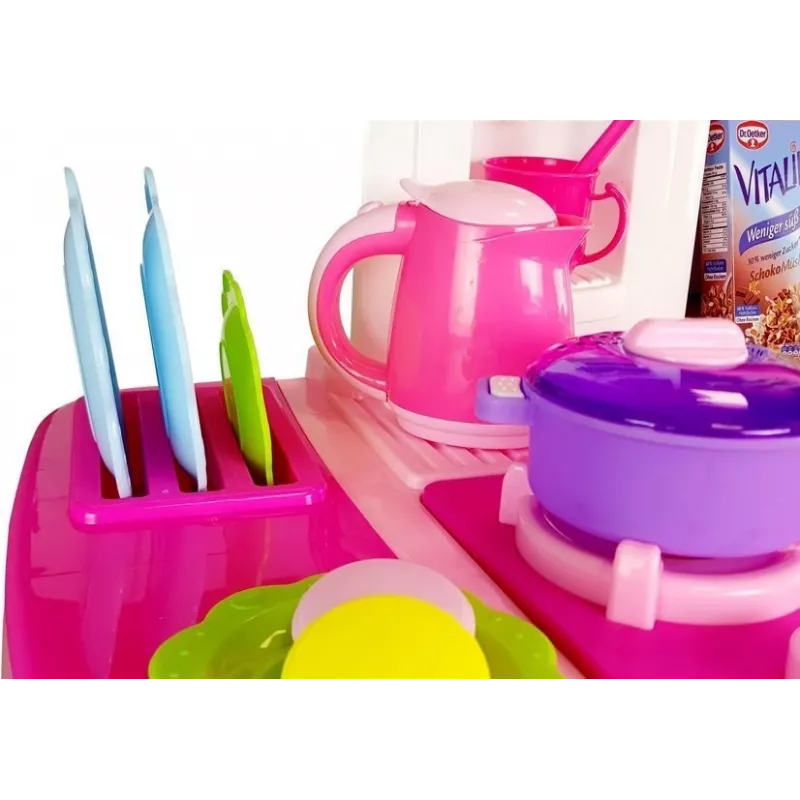 LEAN TOYS Pink Kitchen mit Wasser-Töpfen, Lebensmitteln und Sound