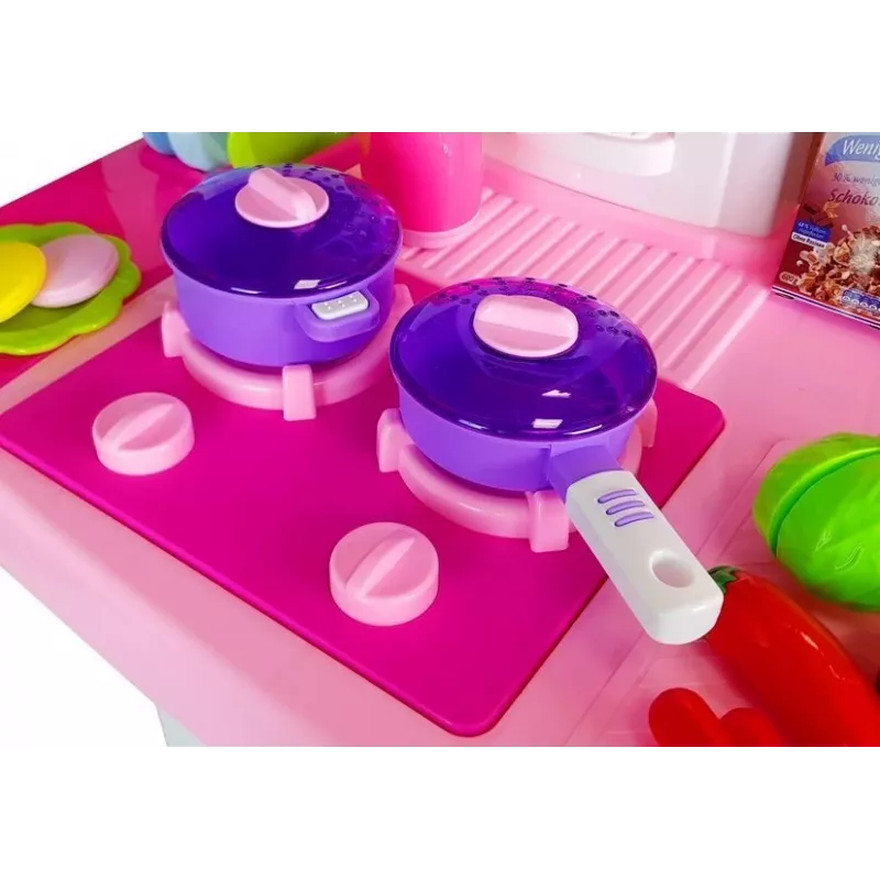 LEAN TOYS Pink Kitchen mit Wasser-Töpfen, Lebensmitteln und Sound