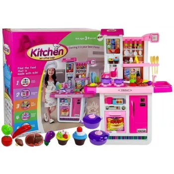 LEAN TOYS Pink Kitchen mit Wasser-Töpfen, Lebensmitteln und Sound