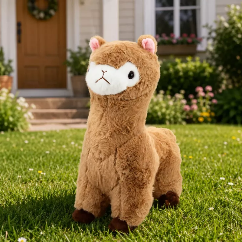 LEAN TOYS Plüsch-Alpaka Kuscheltier mit weichem Fell Beige 28 cm