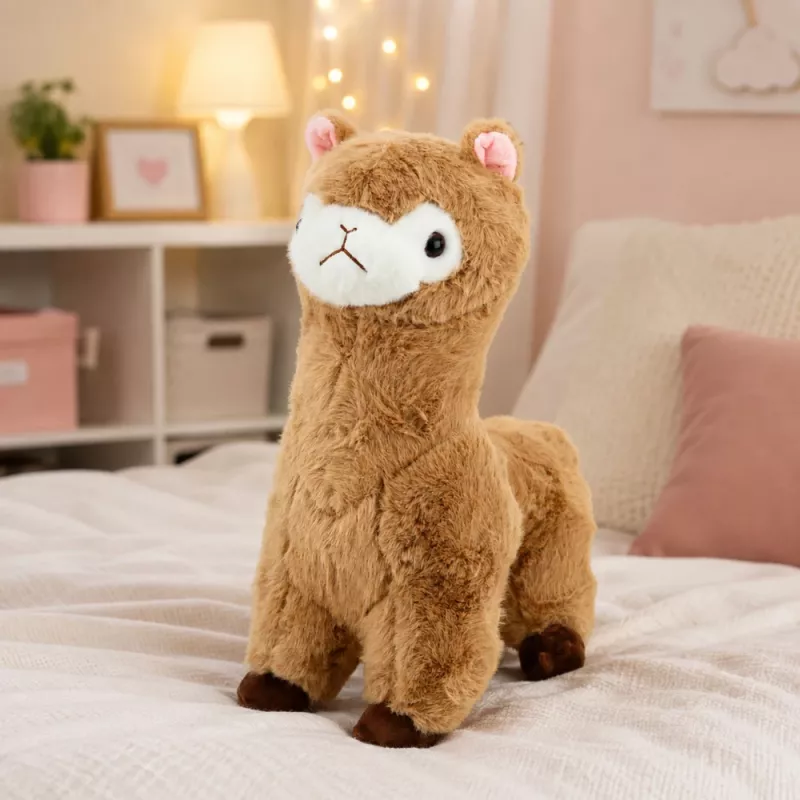 LEAN TOYS Plüsch-Alpaka Kuscheltier mit weichem Fell Beige 28 cm