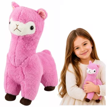 LEAN TOYS Plüsch-Alpaka Lama Plüschtier – Ultra weich kuschelig rosa 28 cm