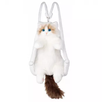 LEAN TOYS Plüsch-Katzenrucksack Maskottchen mit verstellbaren Trägern und Silikonpfoten Weiß 50cm