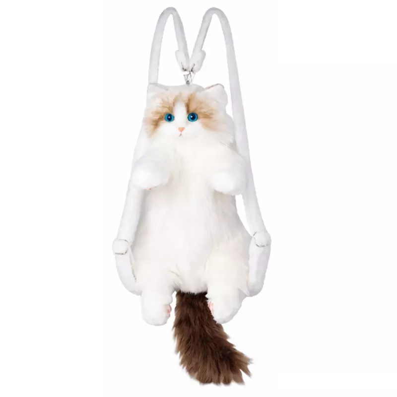LEAN TOYS Plüsch-Katzenrucksack Maskottchen mit verstellbaren Trägern und Silikonpfoten Weiß 50cm