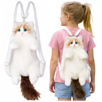 LEAN TOYS Plüsch-Katzenrucksack Maskottchen mit verstellbaren Trägern und Silikonpfoten Weiß 50cm