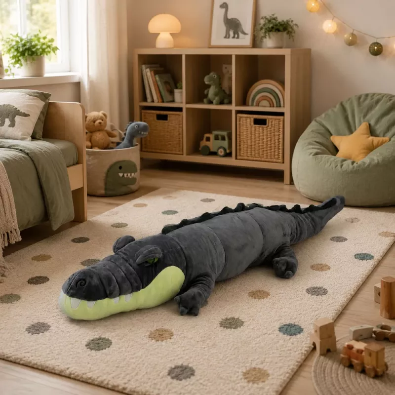 LEAN TOYS Plüschkrokodil Maskottchen Kuscheltier - Realistisches Grau, 90 cm