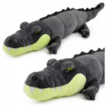 LEAN TOYS Plüschkrokodil Maskottchen Kuscheltier - Realistisches Grau, 90 cm