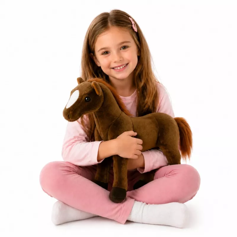 LEAN TOYS Plüschpferd Kuscheltier Dunkelbraun 40cm x 37cm