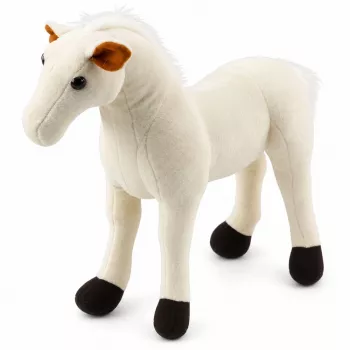 LEAN TOYS Plüschpferd Plüschtier Maskottchen Kuscheltier Weiß 40cm x 37cm