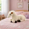 LEAN TOYS Plüschpferd Plüschtier Maskottchen Kuscheltier Weiß 40cm x 37cm