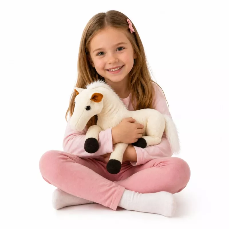LEAN TOYS Plüschpferd Plüschtier Maskottchen Kuscheltier Weiß 40cm x 37cm