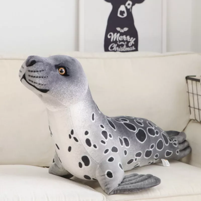 LEAN TOYS Plüsch-Maskottchen Kuscheltier Robbe Grau 37cm