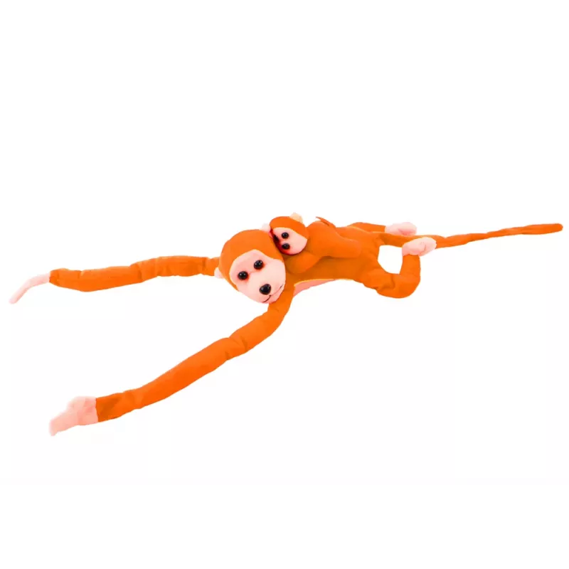 LEAN TOYS Plüschaffe mit Baby-Maskottchen, Orange mit Sound 70 cm