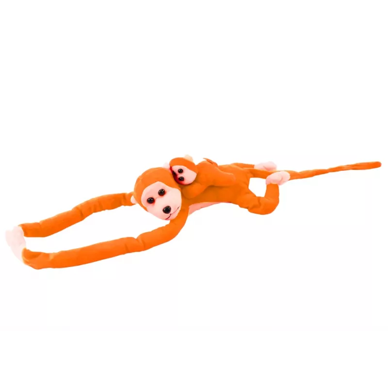 LEAN TOYS Plüschaffe mit Baby-Maskottchen, Orange mit Sound 70 cm