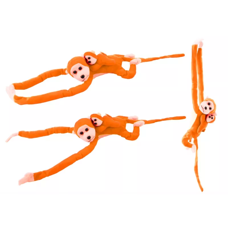 LEAN TOYS Plüschaffe mit Baby-Maskottchen, Orange mit Sound 70 cm