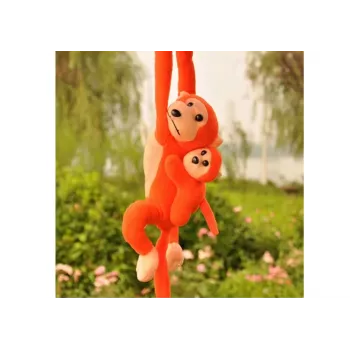 LEAN TOYS Plüschaffe mit Baby-Maskottchen, Orange mit Sound 70 cm