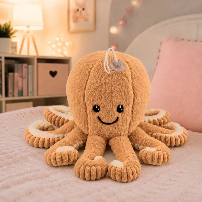 LEAN TOYS Plüsch-Oktopus Kuscheltier mit Saugnapf Beige 16 cm