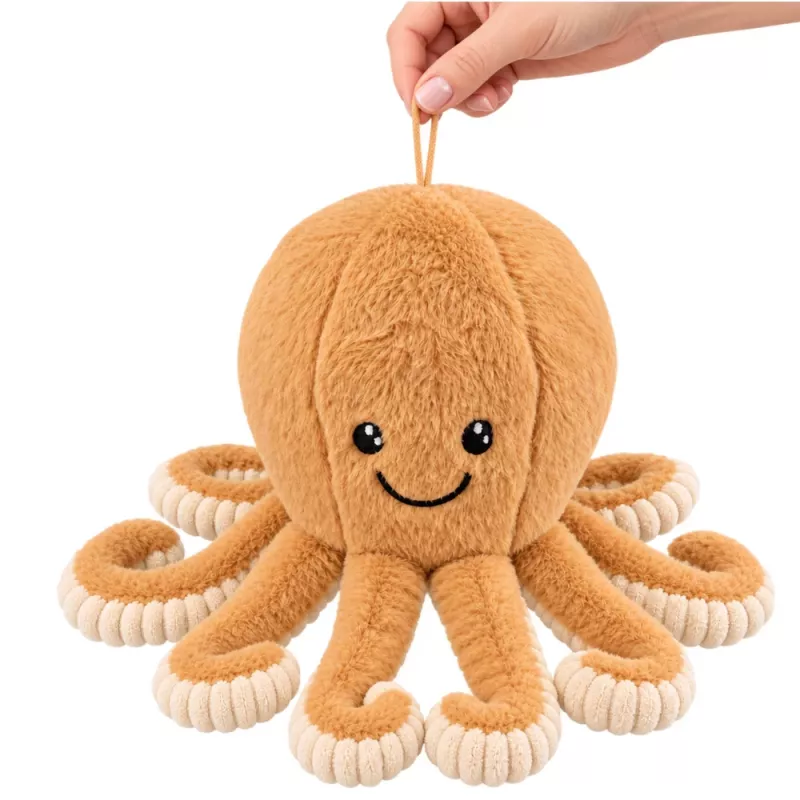 LEAN TOYS Plüsch-Oktopus Kuscheltier mit Saugnapf Beige 16 cm