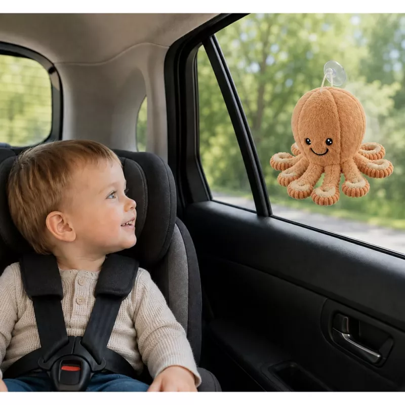 LEAN TOYS Plüsch-Oktopus Kuscheltier mit Saugnapf Beige 16 cm