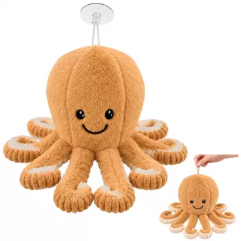 LEAN TOYS Plüsch-Oktopus Kuscheltier mit Saugnapf Beige 16 cm