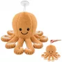 LEAN TOYS Plüsch-Oktopus Kuscheltier mit Saugnapf Beige 16 cm