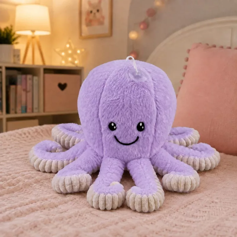 LEAN TOYS Plüsch-Oktopus-Spielzeug mit Saugnapf, Lila, 16 cm