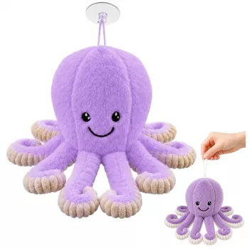 LEAN TOYS Plüsch-Oktopus-Spielzeug mit Saugnapf, Lila, 16 cm