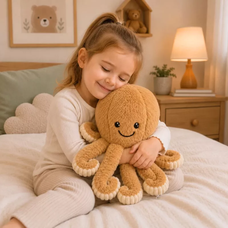 LEAN TOYS Plüsch-Oktopus mit elastischen Tentakeln, Beige 50 cm – Weiches Kuscheltier