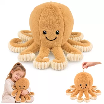 LEAN TOYS Plüsch-Oktopus mit elastischen Tentakeln, Beige 50 cm – Weiches Kuscheltier