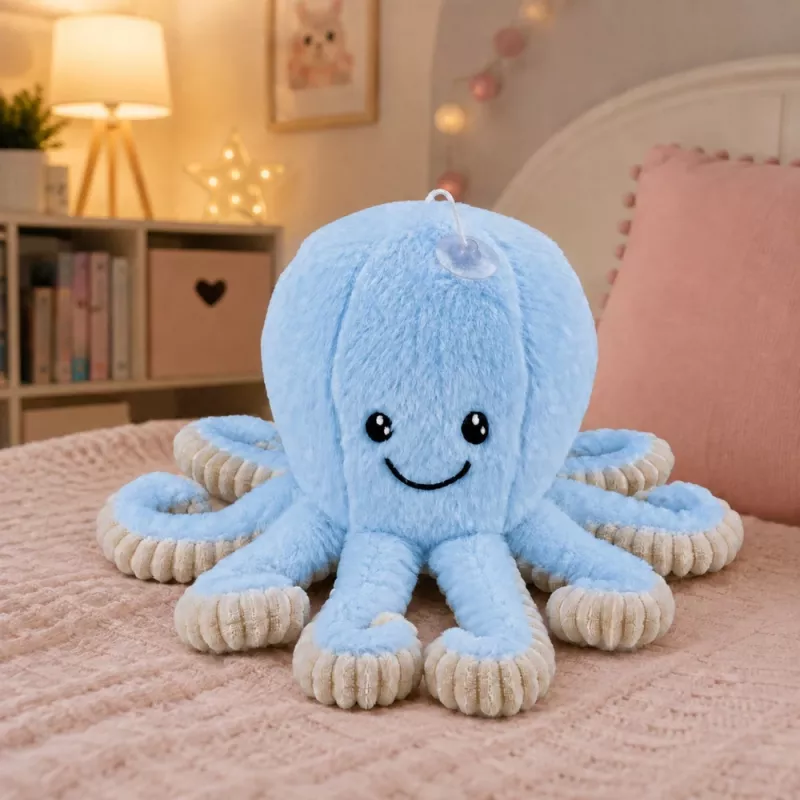 LEAN TOYS Plüsch-Oktopus mit Saugnapf, Blau, 16 cm