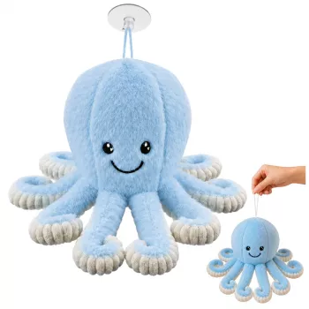 LEAN TOYS Plüsch-Oktopus mit Saugnapf, Blau, 16 cm