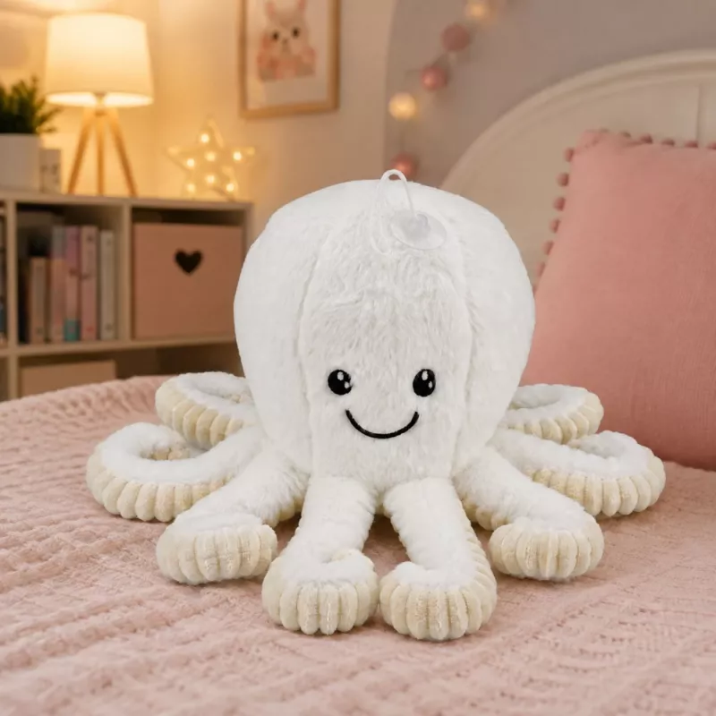 LEAN TOYS Plüsch-Oktopus mit Saugnapf, Weiß, 16 cm – Weicher Meeresbewohner-Begleiter