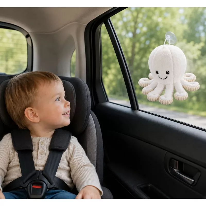 LEAN TOYS Plüsch-Oktopus mit Saugnapf, Weiß, 16 cm – Weicher Meeresbewohner-Begleiter