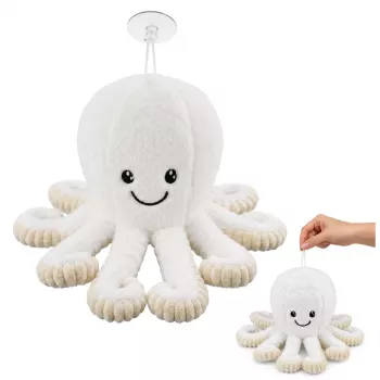 LEAN TOYS Plüsch-Oktopus mit Saugnapf, Weiß, 16 cm – Weicher Meeresbewohner-Begleiter
