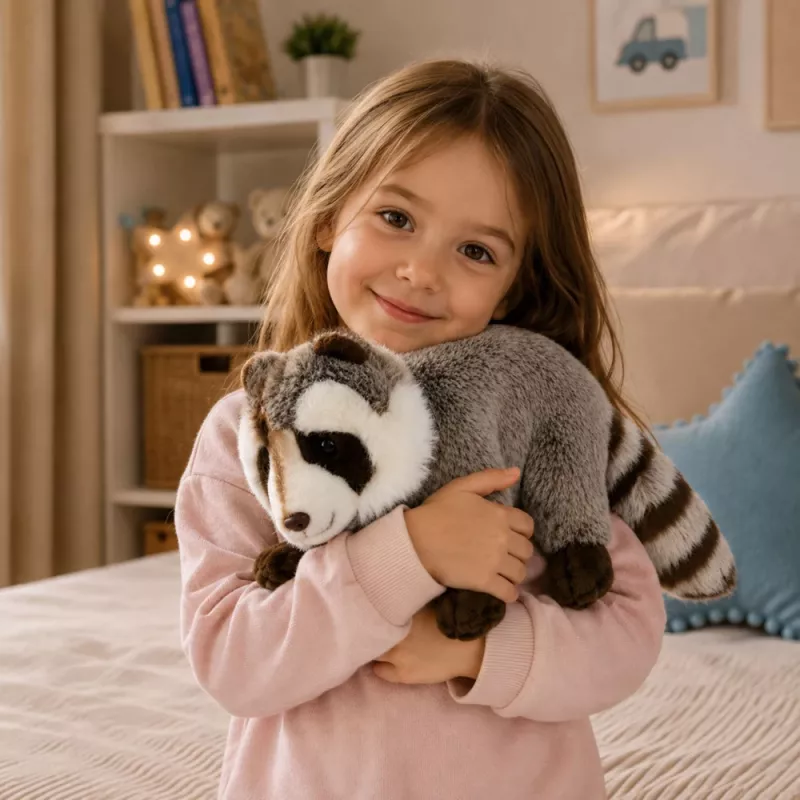 LEAN TOYS Plüsch-Waschbär Maskottchen – Realistisches kuscheliges Stofftier, Grau 45 cm