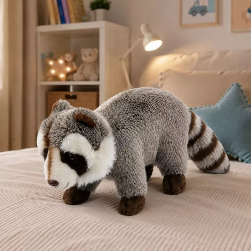 LEAN TOYS Plüsch-Waschbär Maskottchen – Realistisches kuscheliges Stofftier, Grau 45 cm