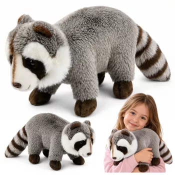 LEAN TOYS Plüsch-Waschbär Maskottchen – Realistisches kuscheliges Stofftier, Grau 45 cm