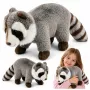 LEAN TOYS Plüsch-Waschbär Maskottchen – Realistisches kuscheliges Stofftier, Grau 45 cm