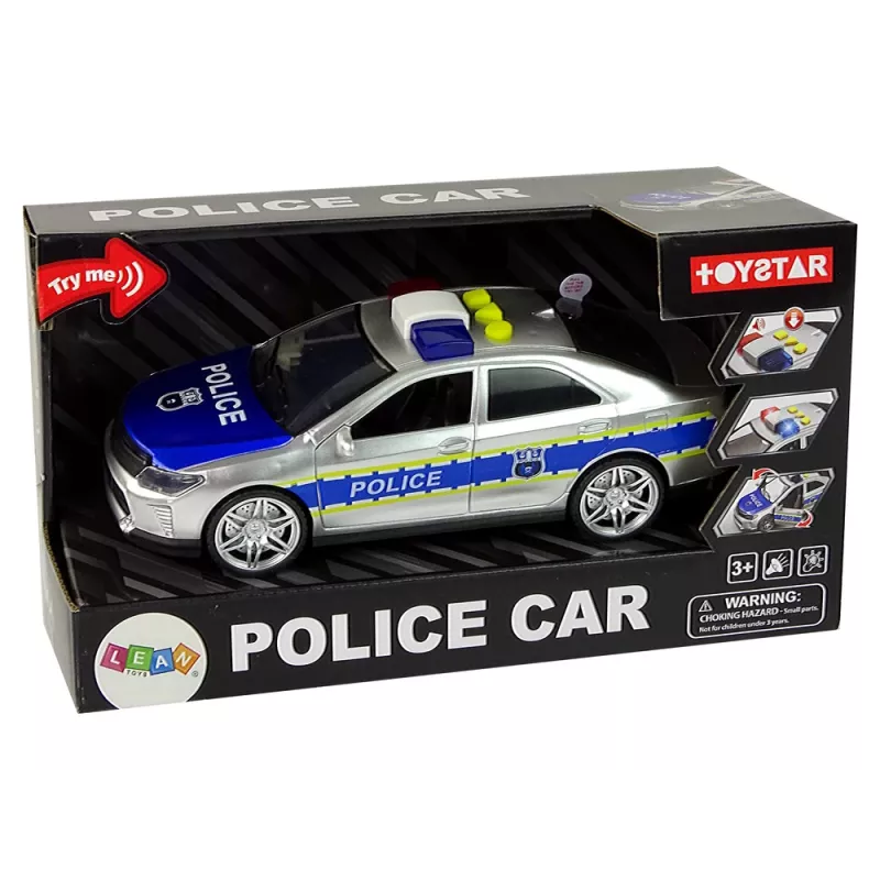 LEAN TOYS Polizeiauto 1:14 Reibungsantrieb Sounds Licht Silber
