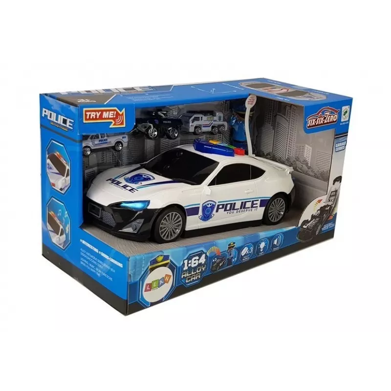 LEAN TOYS Polizeiauto Parkhaus 2in1 Polizist Kleinwagen Sound Licht