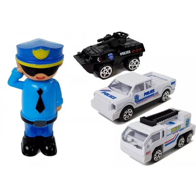 LEAN TOYS Polizeiauto Parkhaus 2in1 Polizist Kleinwagen Sound Licht