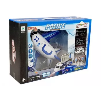 LEAN TOYS Polizei-Faltflugzeug mit Autos 1:64 mit Licht und Sound