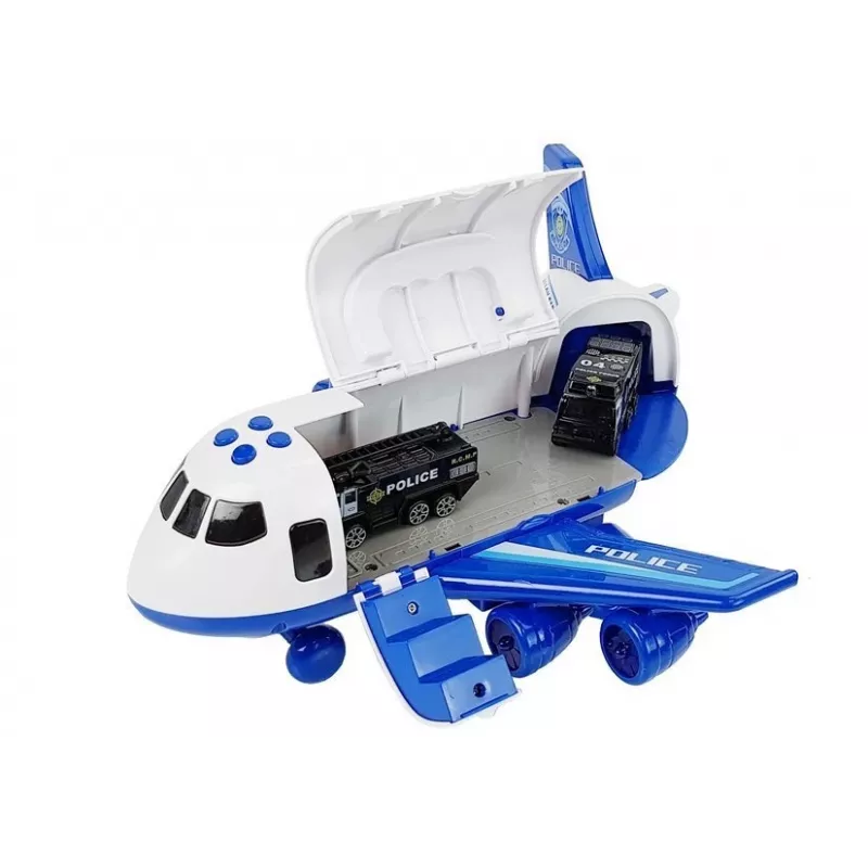 LEAN TOYS Polizei-Faltflugzeug mit Autos 1:64 mit Licht und Sound